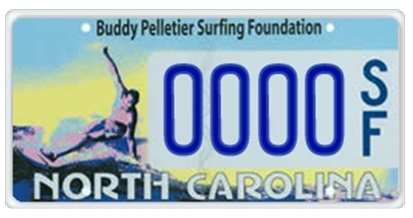 Buddy Pelletier Surfing Foundation custom NC plate