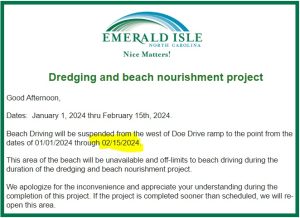 emerald isle beach driving closure notice 2024